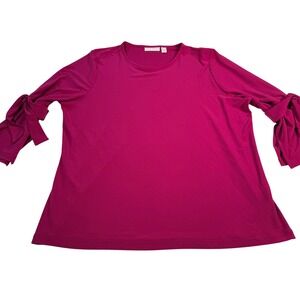 Susan Graver Women's L Pink Jewel Neck Tie Sleeve Dressy Top Wedding Cocktail